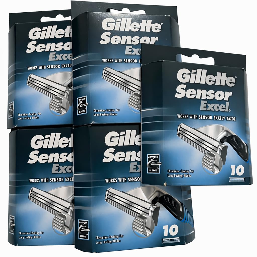 Gillette Sensor Excel front packaging showing 5x10 bulk bundle and convenience