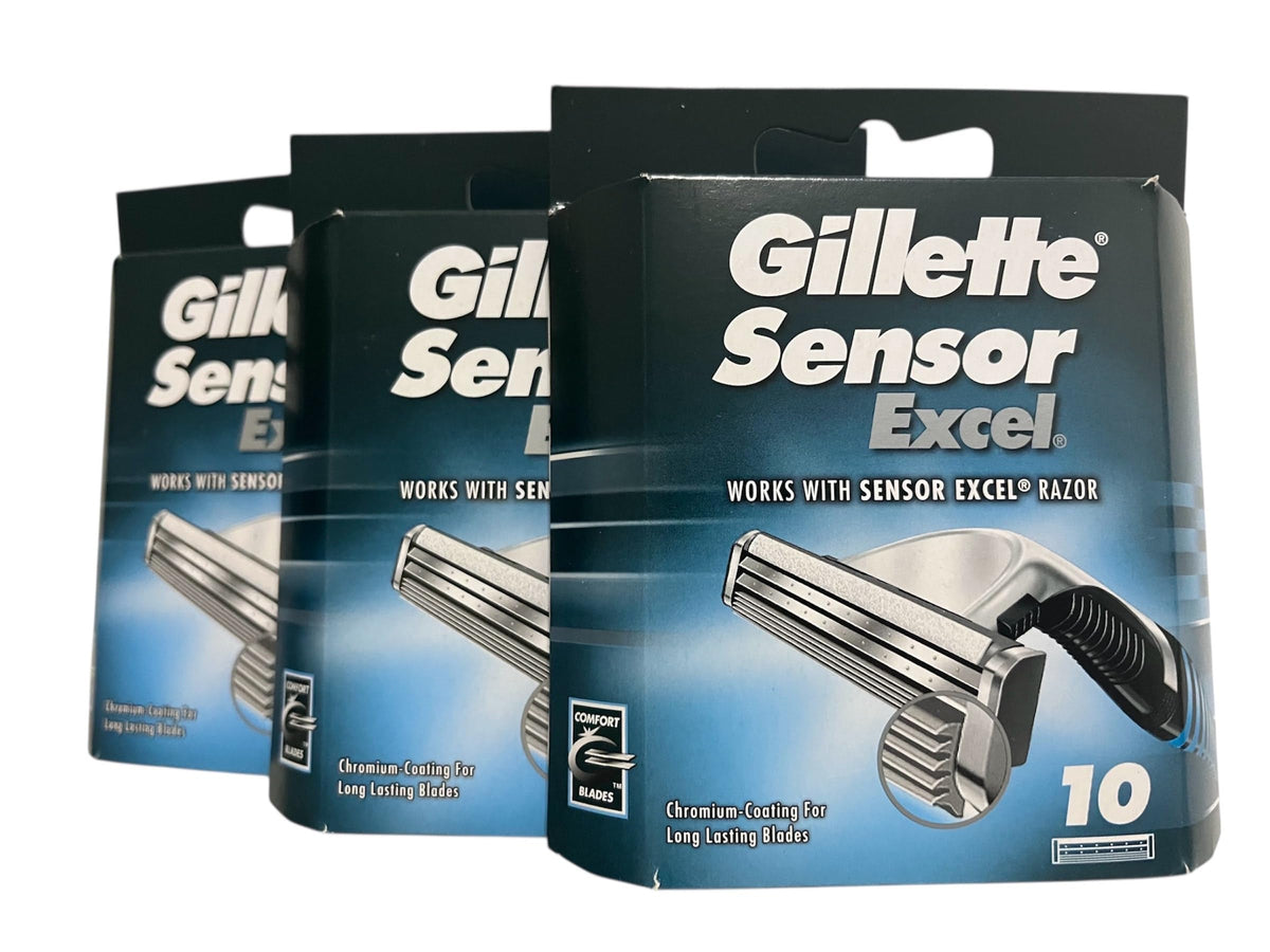 Gillette Sensor Excel front packaging showing cartridge count and benefit of value pack