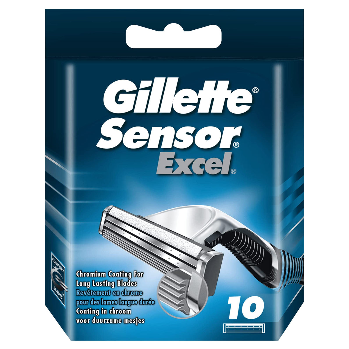 Gillette Sensor Excel front packaging showing pack of ten blades for convenience