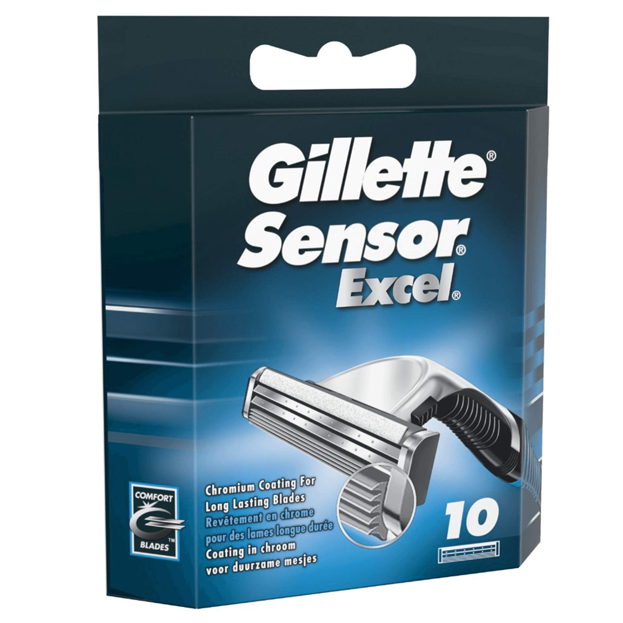 Gillette Sensor Excel single cartridge close-up highlighting secure attachment benefit