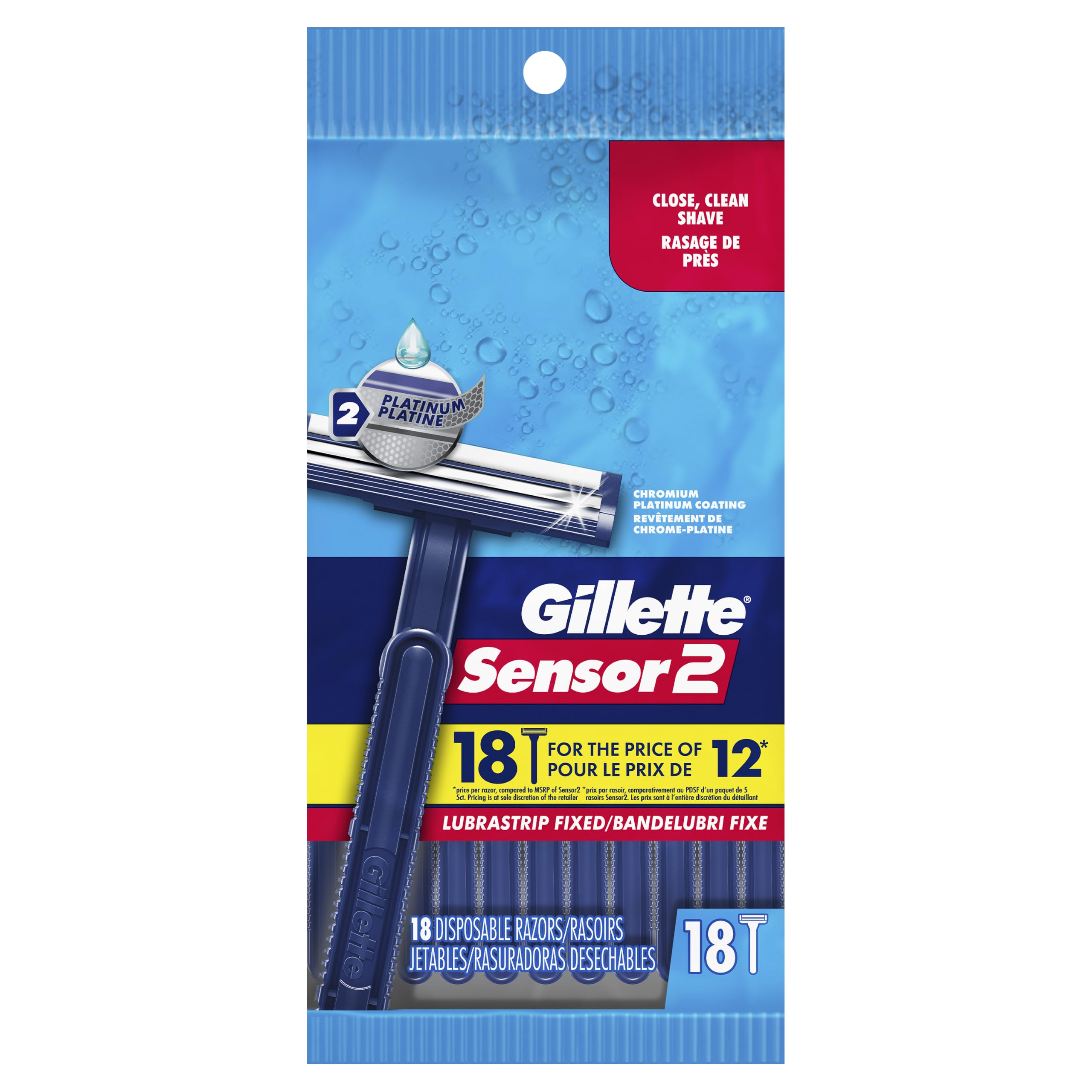Gillette Sensor2 blade close-up showing twin chromium-coated blades for durability