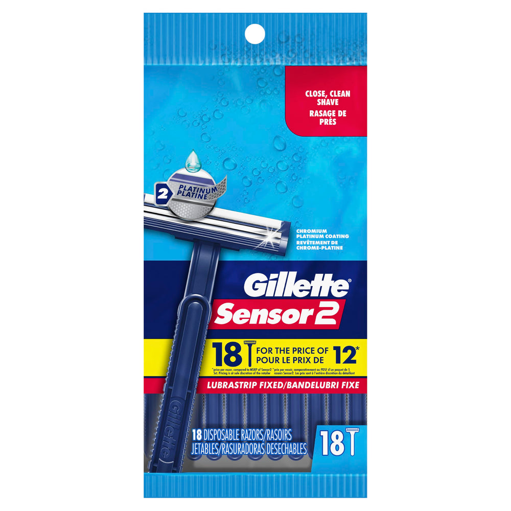 Gillette Sensor2 blade close-up showing twin chromium-coated blades for durability