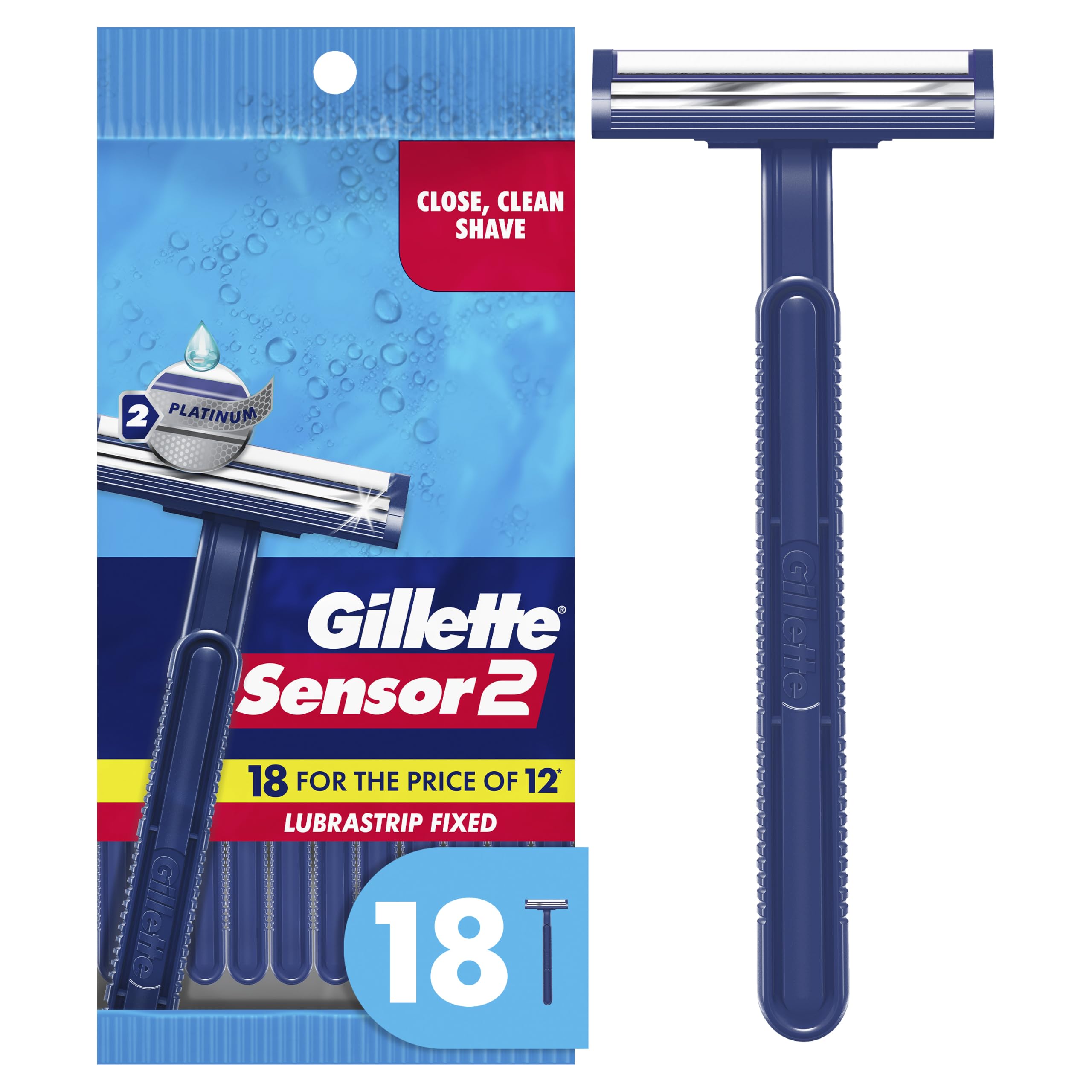 Gillette Sensor2 front packaging showing 18-count pack and convenience