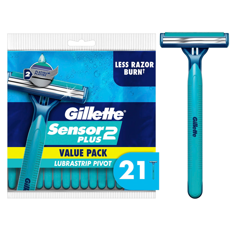 Gillette Sensor2 front packaging showing 21-razor value pack for convenient supply