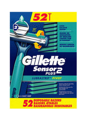 Gillette Sensor2 Plus front packaging showing 52-count value pack benefit