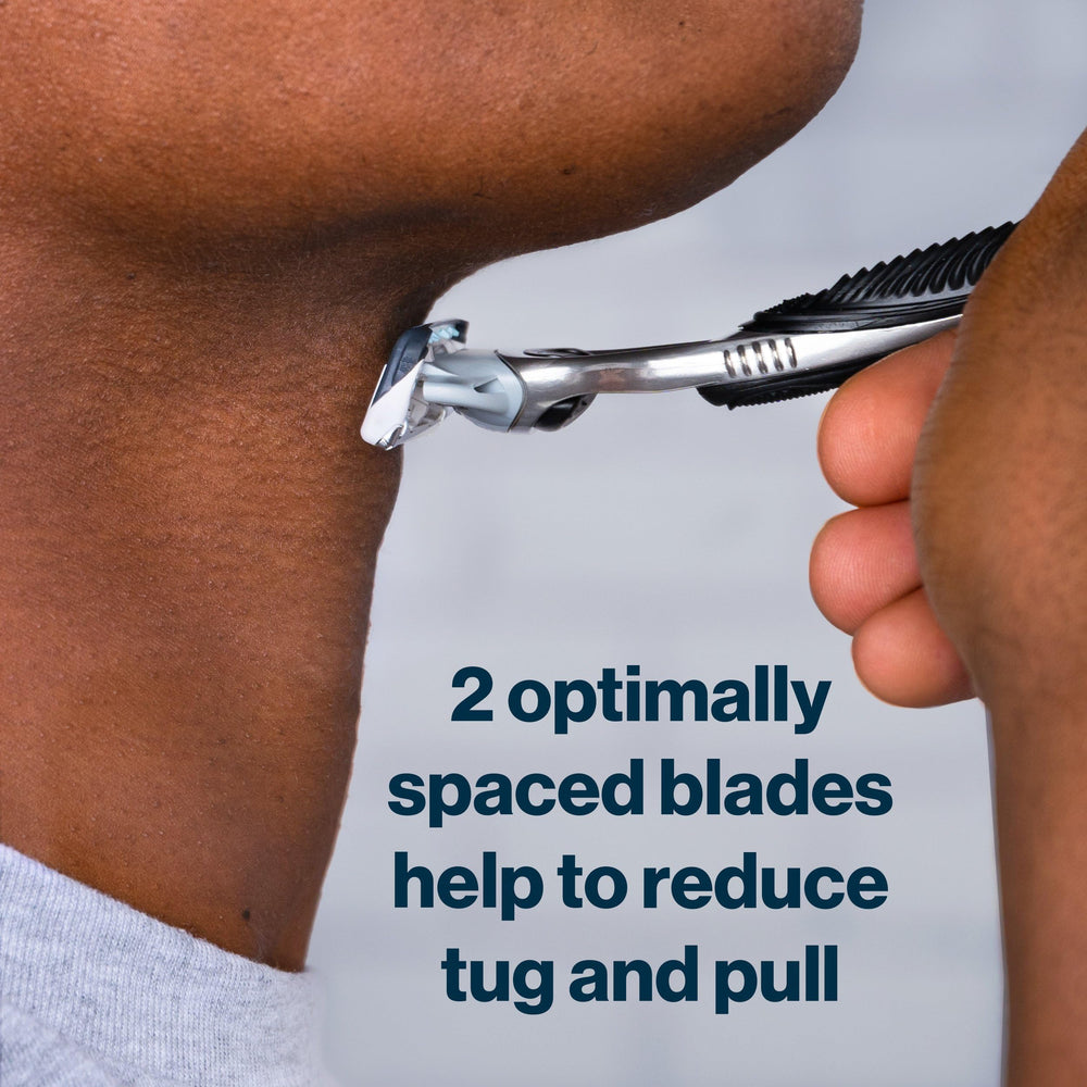 Gillette SkinGuard cartridge mounted on handle demonstrating easy swap and secure fit