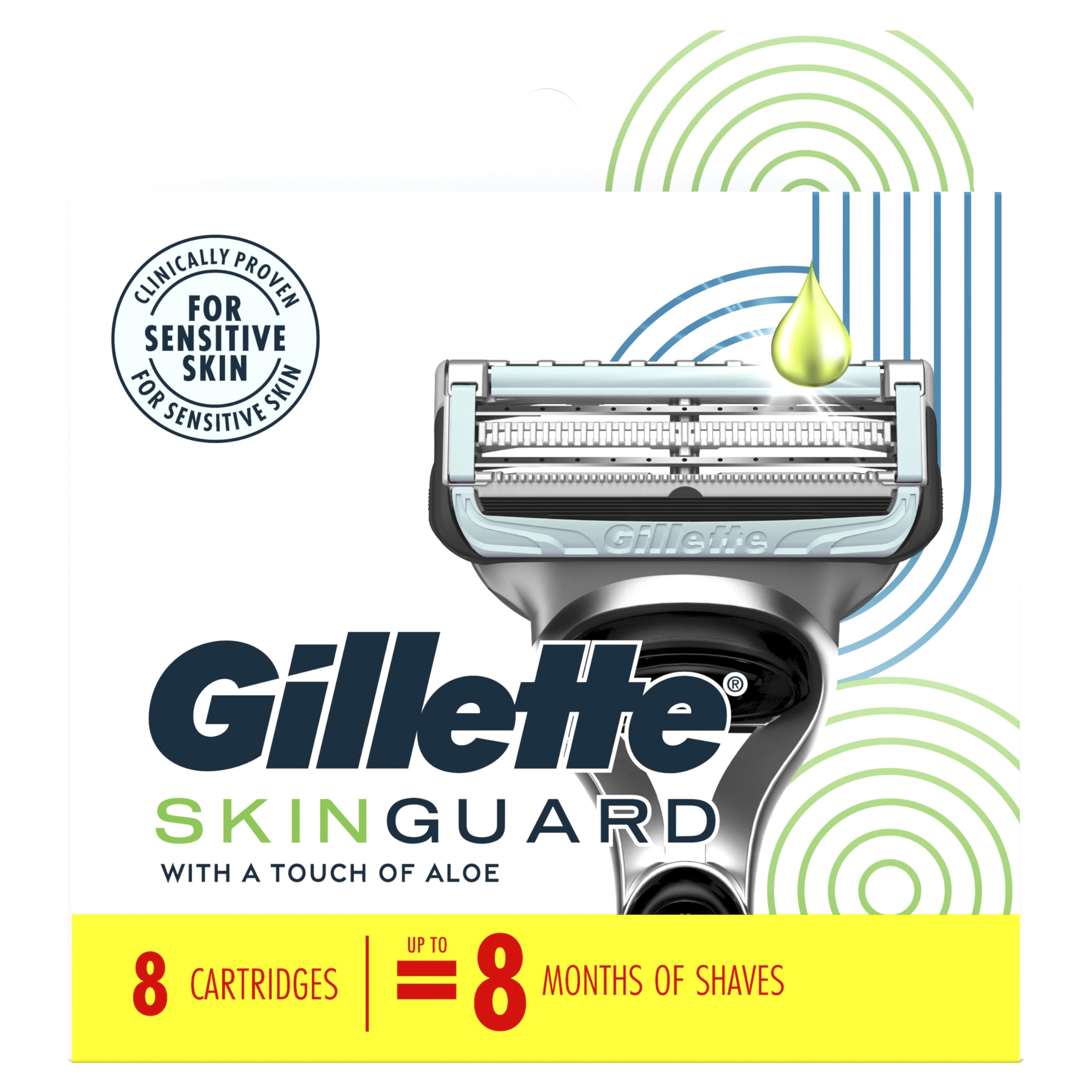 Gillette SkinGuard open pack with eight cartridges for planned replacements