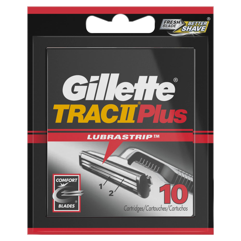 Gillette TRAC II Plus cartridge beside shave cream representing improved glide and comfort