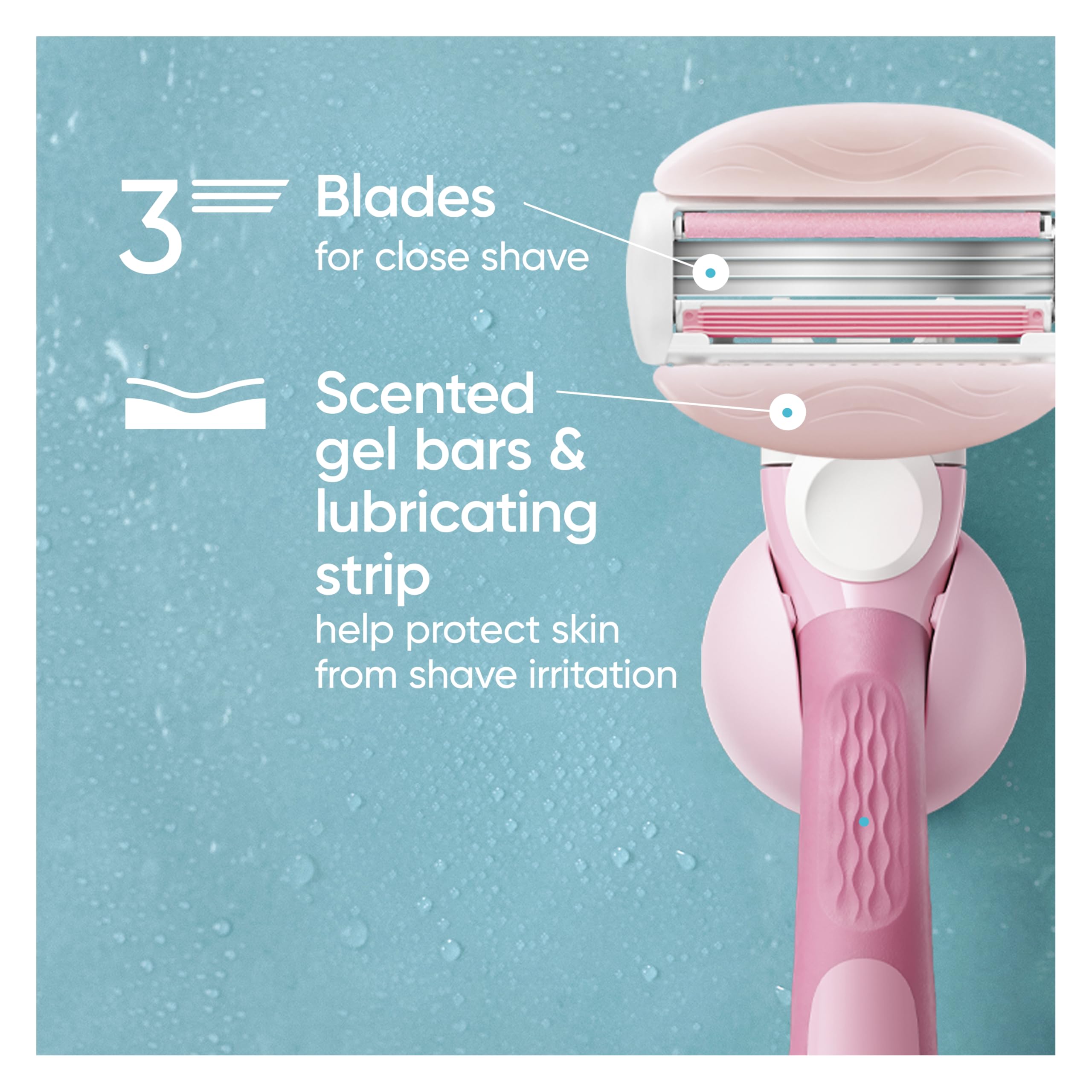 Gillette Venus close-up of three blades offering a closer smoother shave