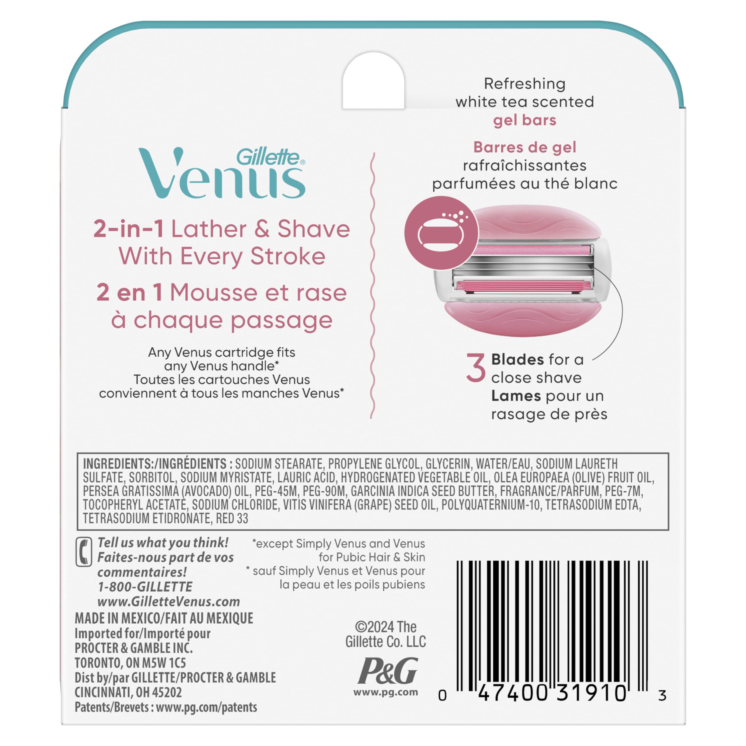 Gillette Venus six-pack layout ensuring spare cartridges for long use