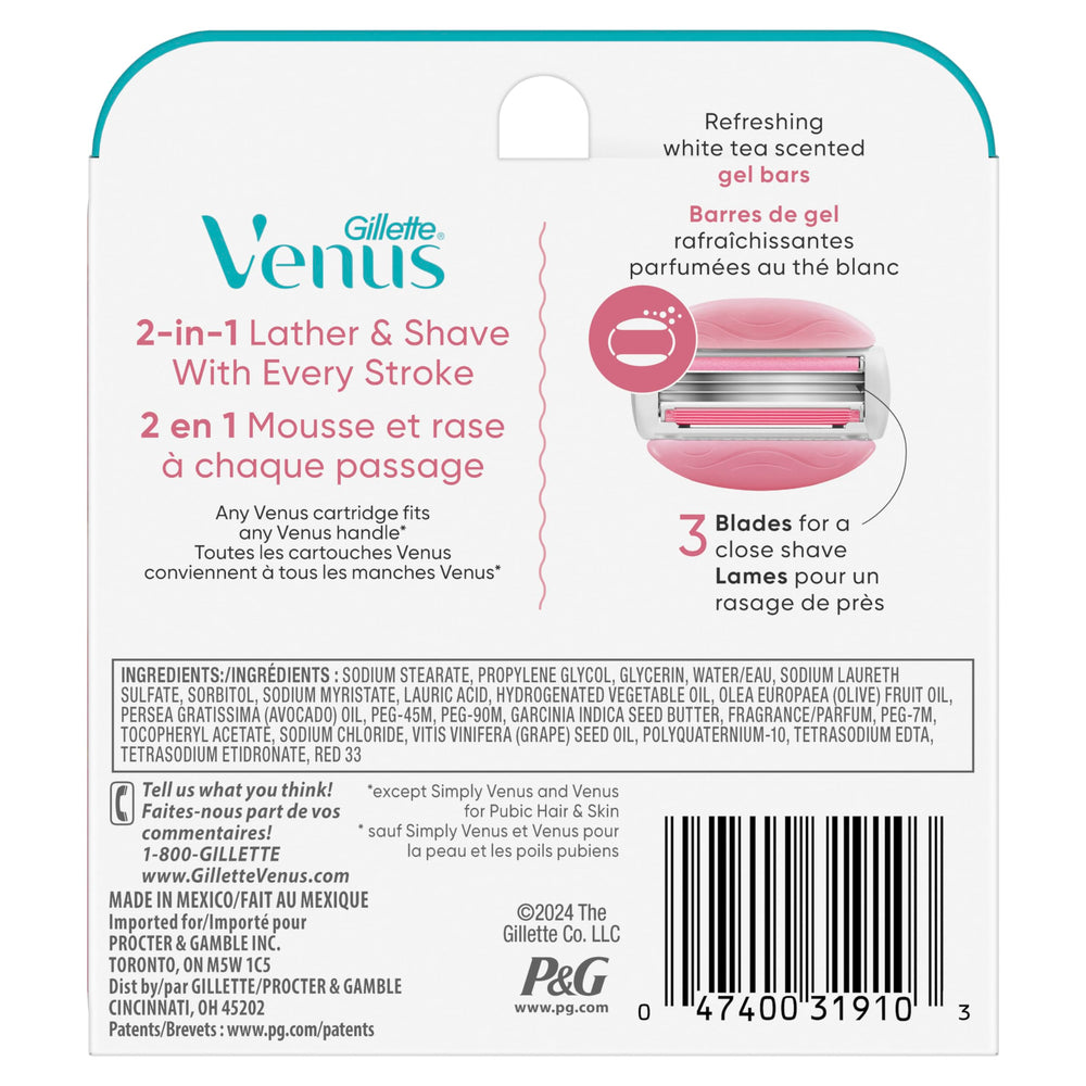 Gillette Venus six-pack layout ensuring spare cartridges for long use