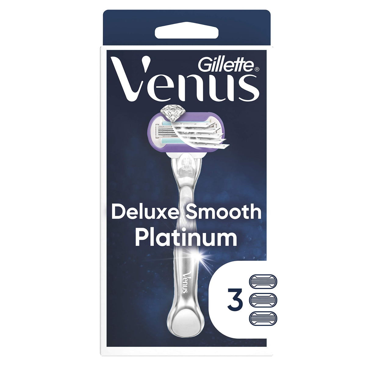 Gillette Venus front view showing razor and refills for close shave