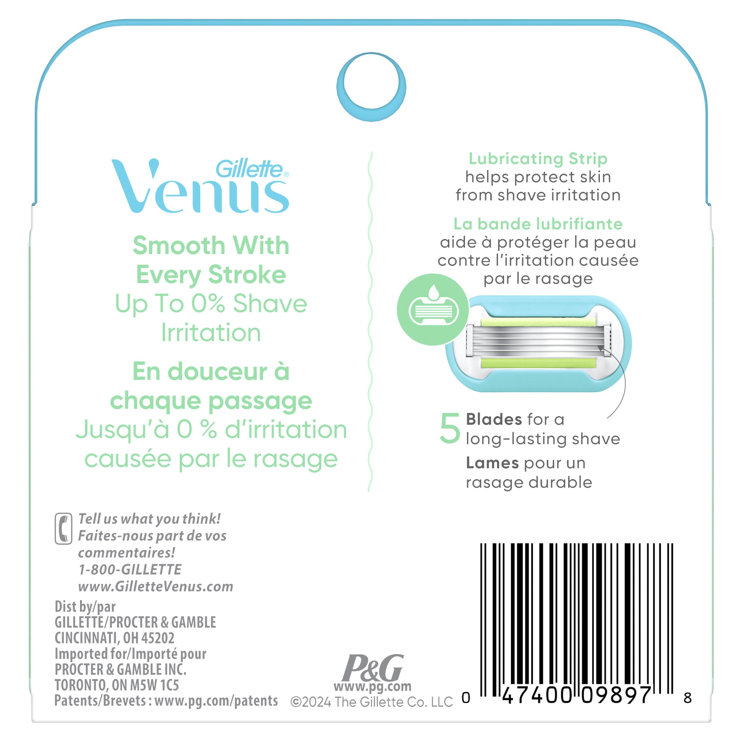 Gillette Venus removed cartridge next to a new one illustrating replacement ease benefit