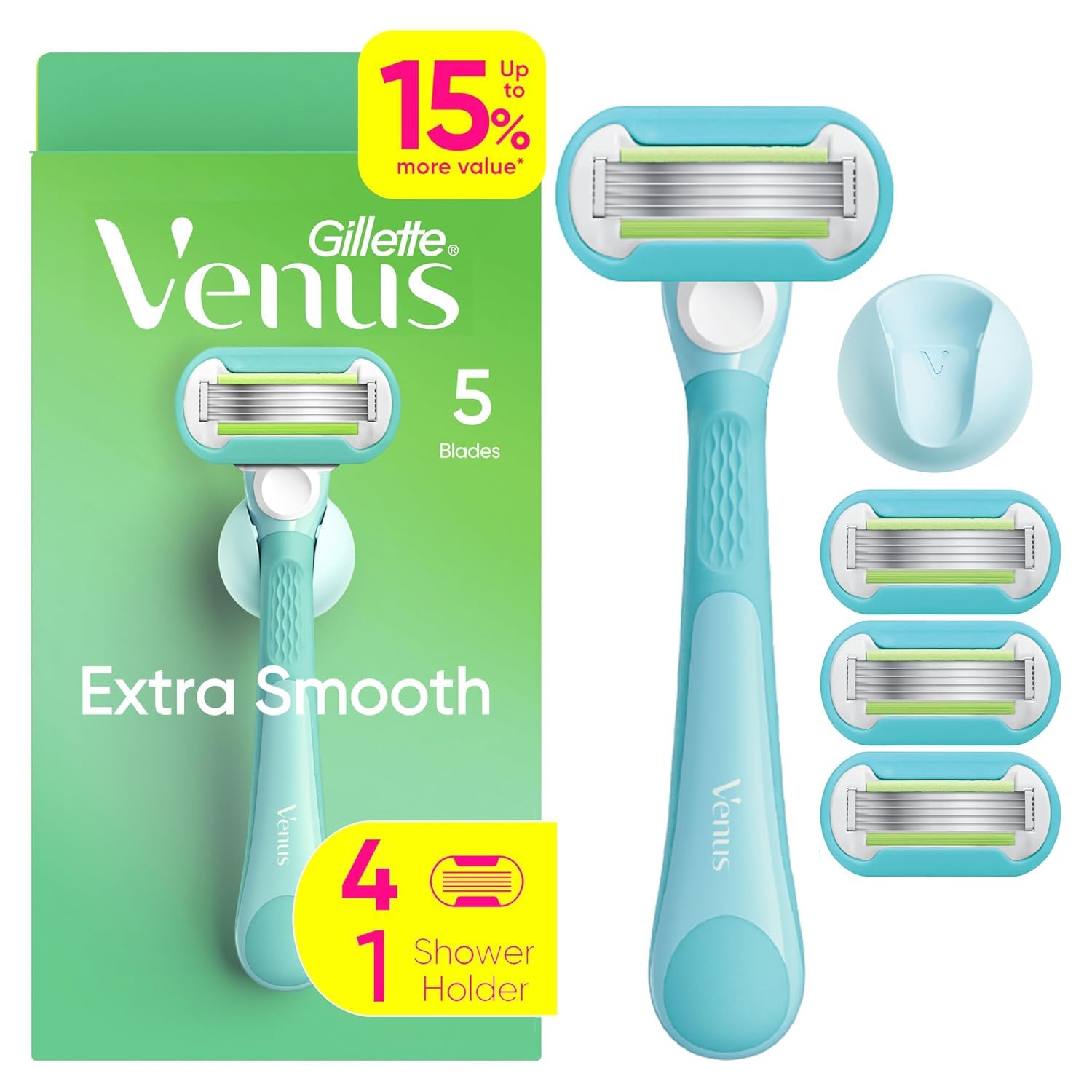 Gillette Venus front packaging showing complete razor kit and convenience