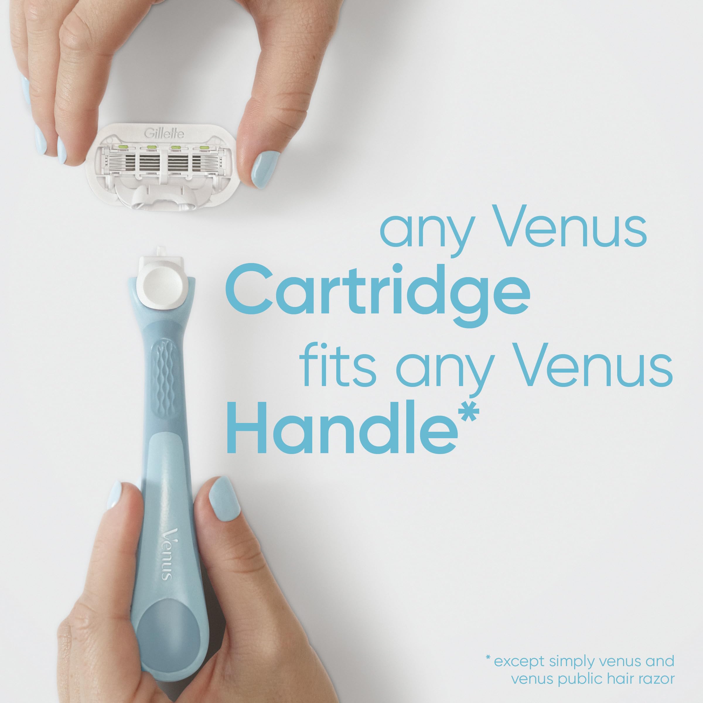 Gillette Venus four cartridges arranged to show quantity and long-lasting supply benefit