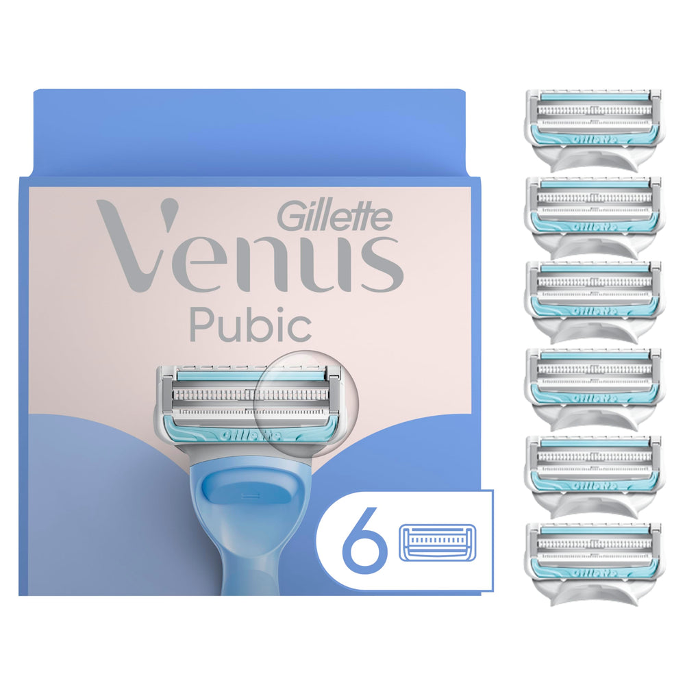 Gillette Venus front packaging showing six refill blades and benefits
