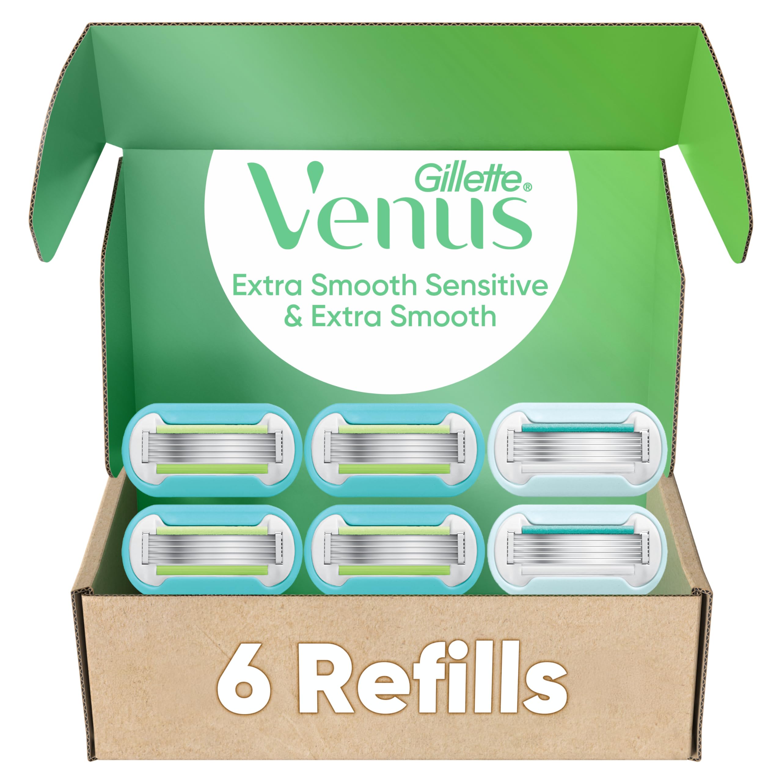 Gillette Venus front packaging showing refill variety and convenience