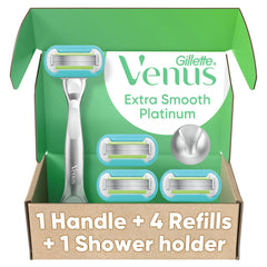 Gillette Venus front packaging showing included razor set and refills, emphasizes value