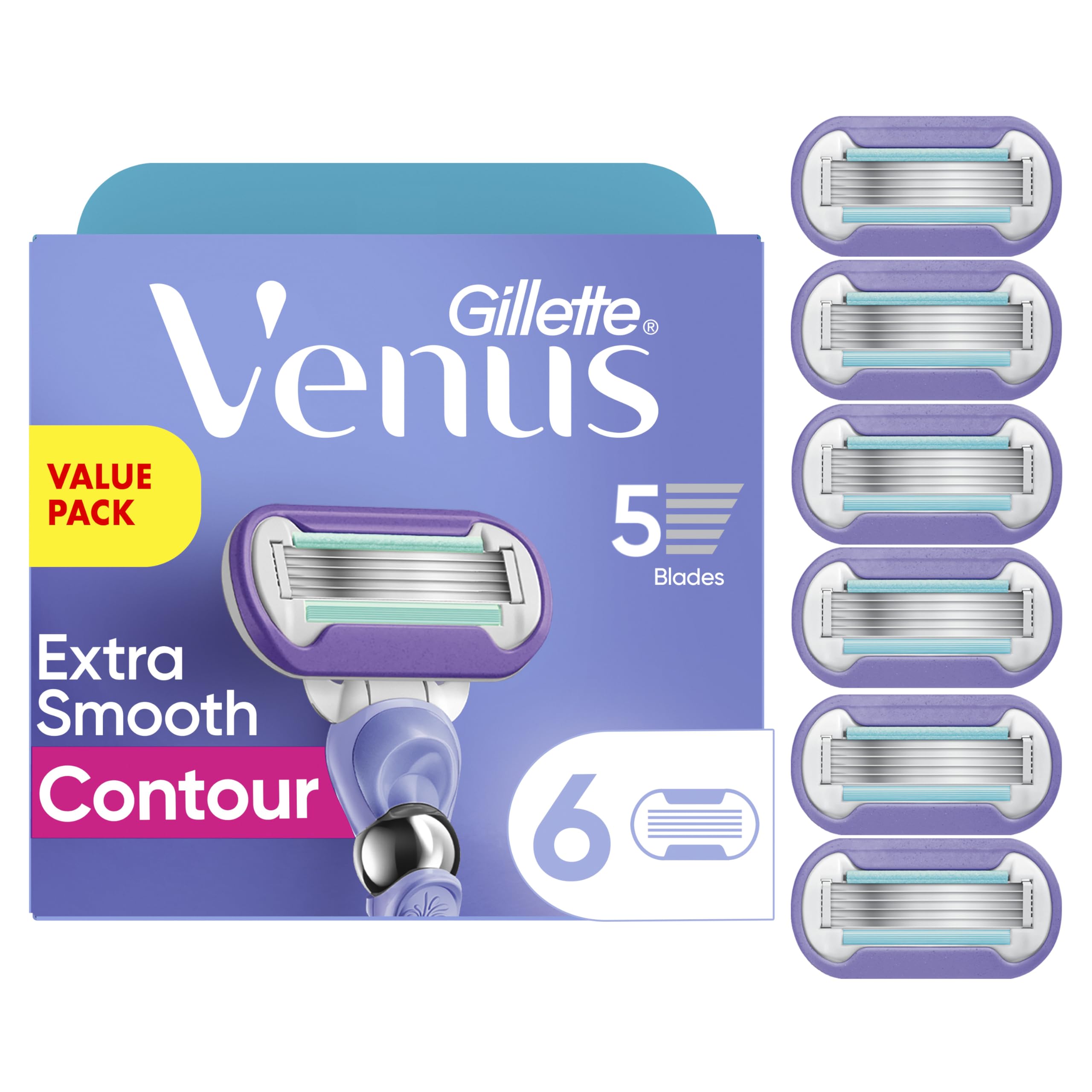 Gillette Venus front packaging showing six refill cartridges and brand clarity