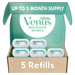 Gillette Venus front packaging showing five refills and clear product benefit