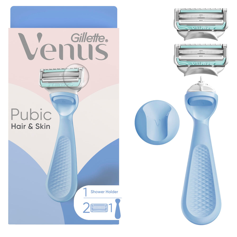 Gillette Venus front product view showing handle and two refills for precise grooming