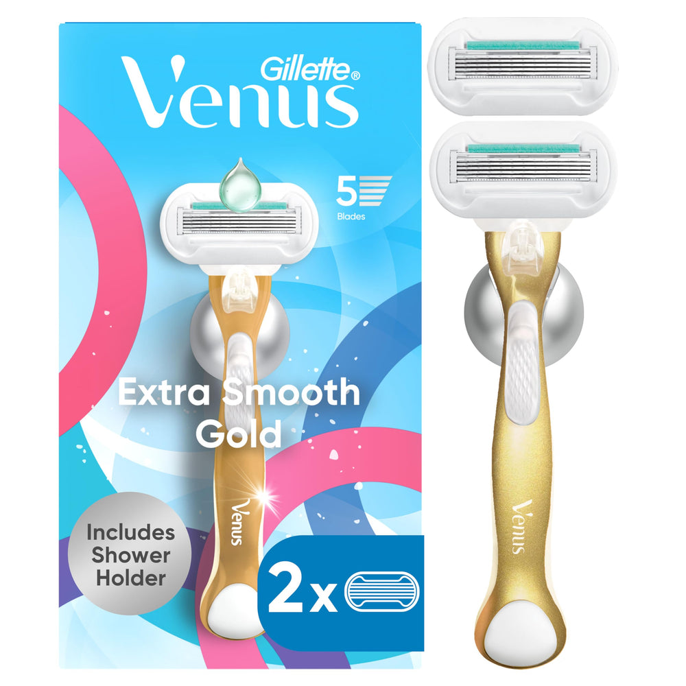 Gillette Venus gold handle front view showing ergonomic shape and control