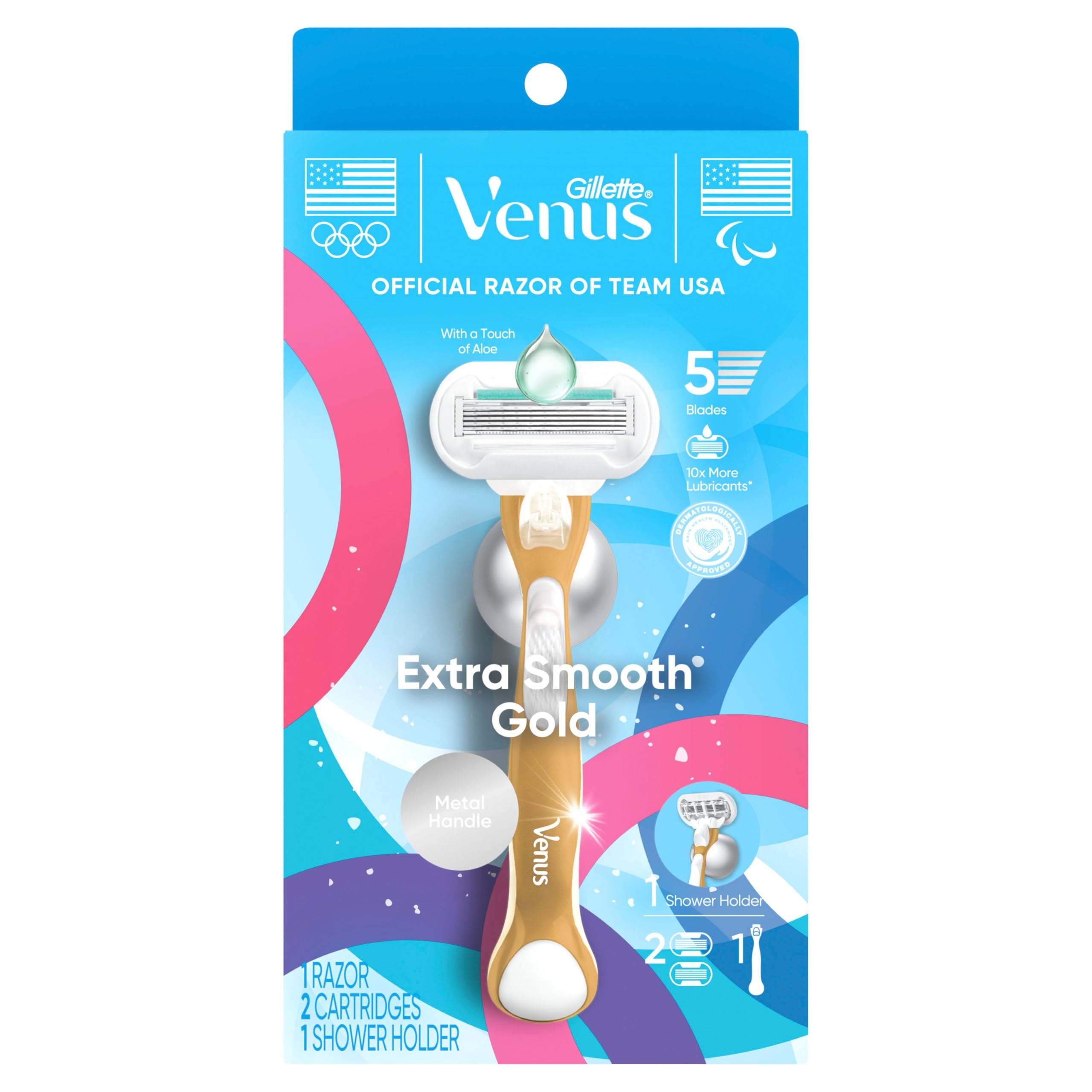 Gillette Venus metal handle and refills placed on bathroom counter lifestyle