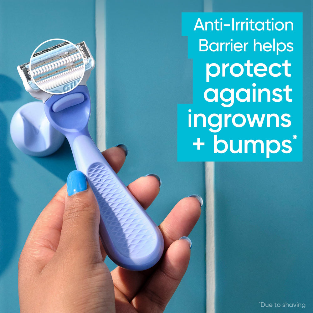 Gillette Venus ergonomic handle detail with rubber-like grip for confident control