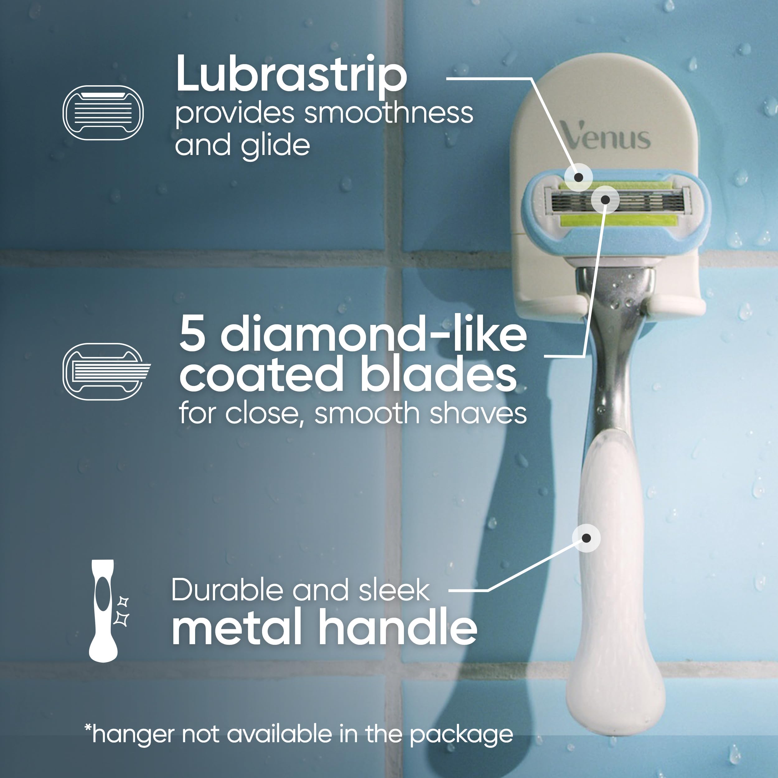 Gillette Venus metal handle close-up highlighting ergonomic grip and steady control