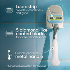 Gillette Venus metal handle close-up highlighting ergonomic grip and steady control