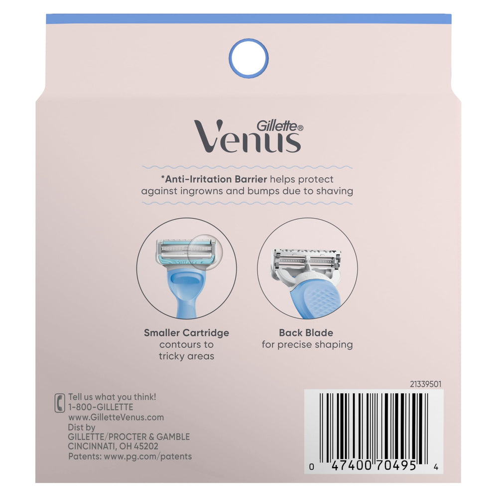 Gillette Venus packaging label close-up highlighting sensitive-skin claims