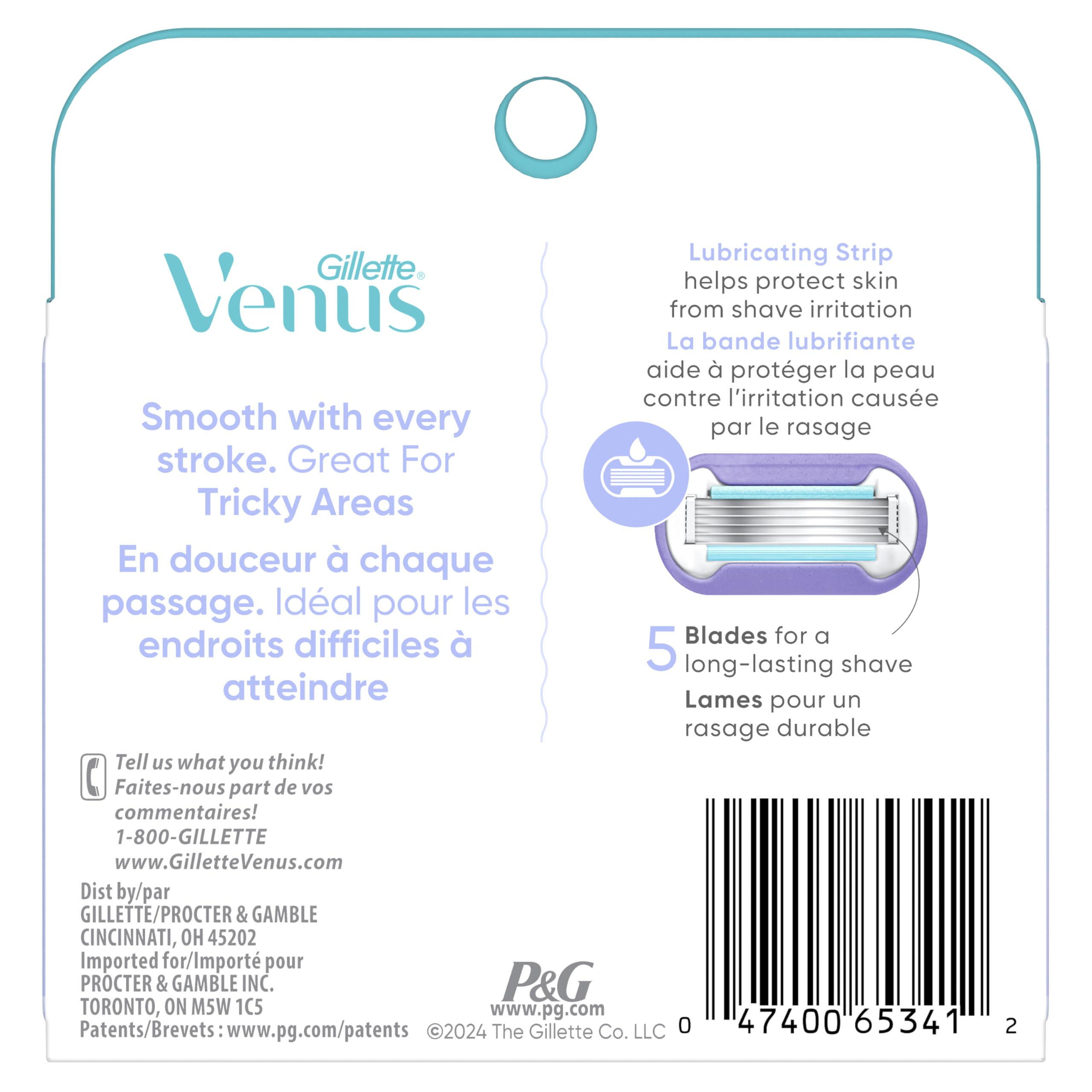 Gillette Venus back label showing compatibility and ingredient information