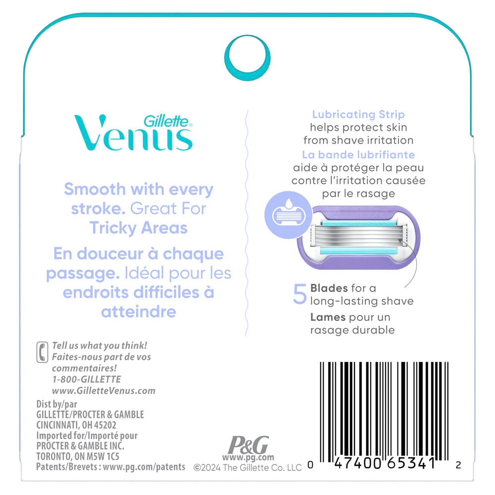 Gillette Venus back label showing compatibility and ingredient information