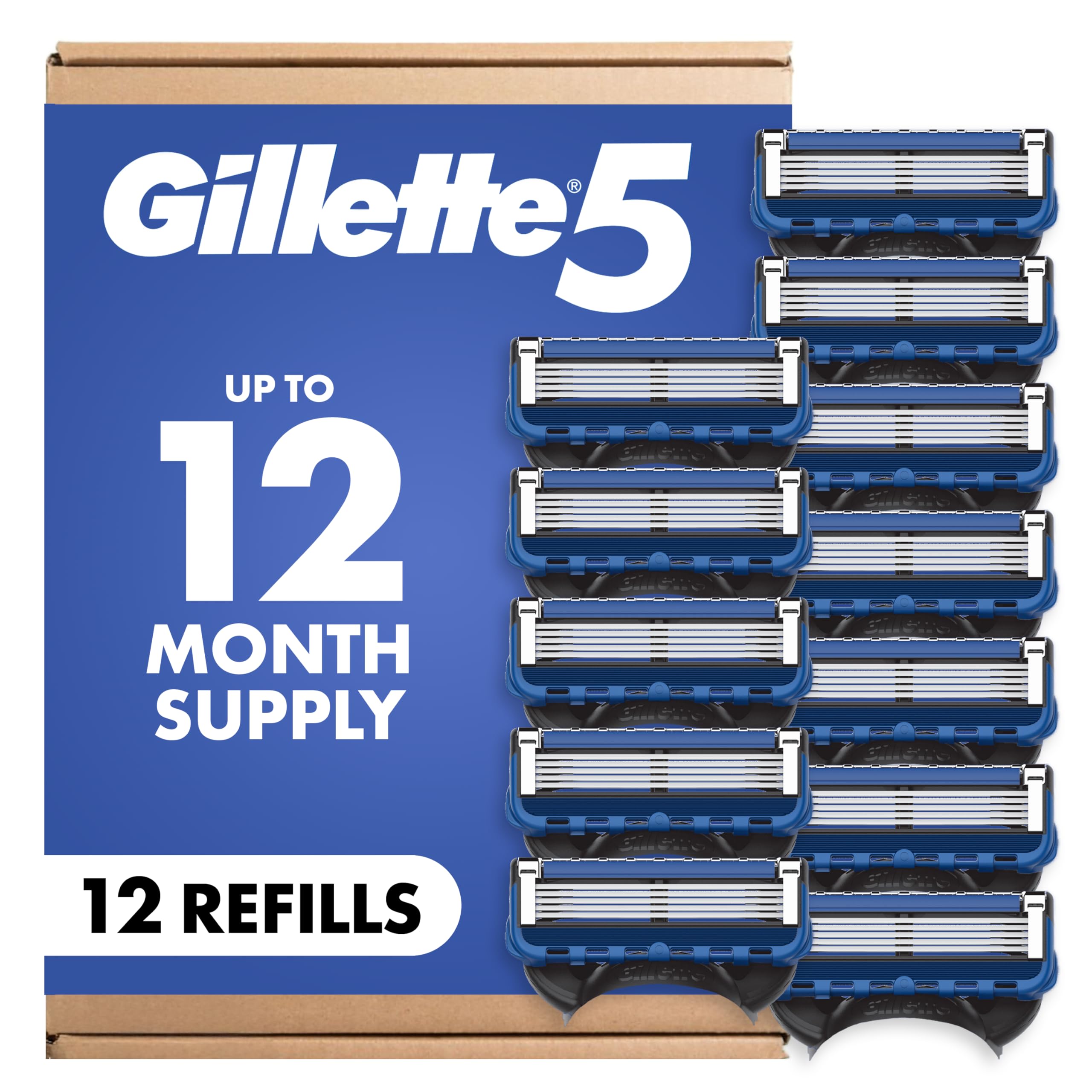 Gillette five-blade refill pack front showing count and branding for convenience