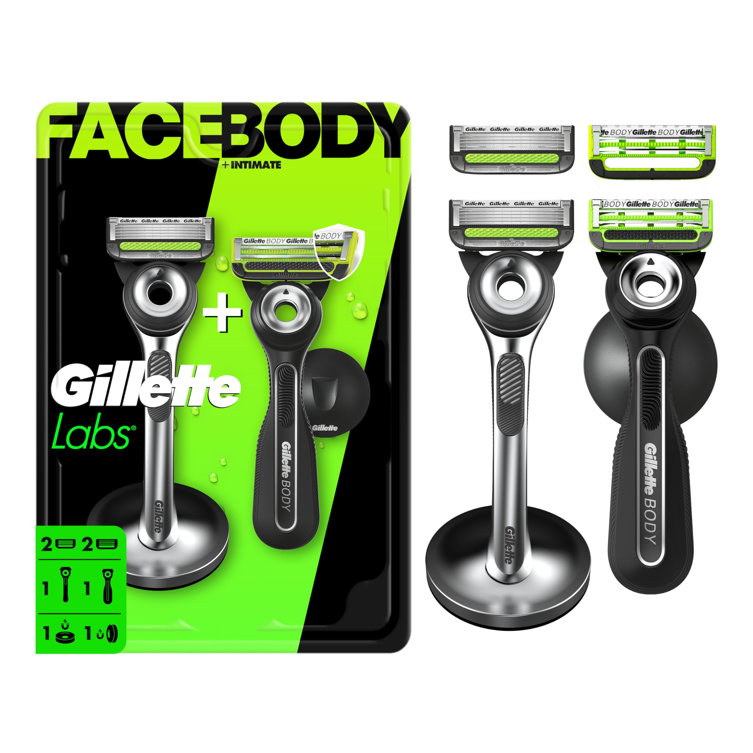 Gillette Labs face razor front view showing precision handle for controlled facial shaves