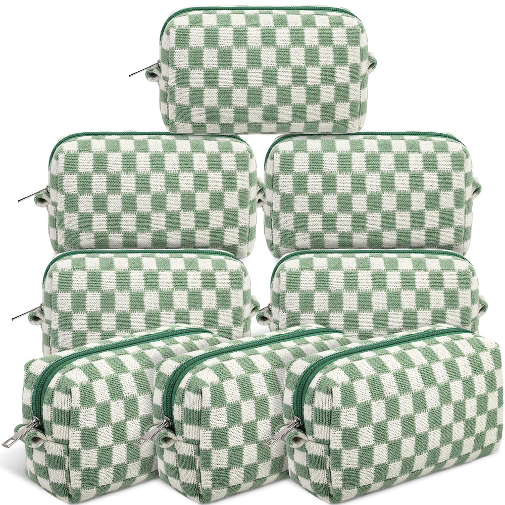 Gilprop front view of green checkered pouch showing stylish pattern and portability