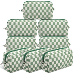 Gilprop front view of green checkered pouch showing stylish pattern and portability