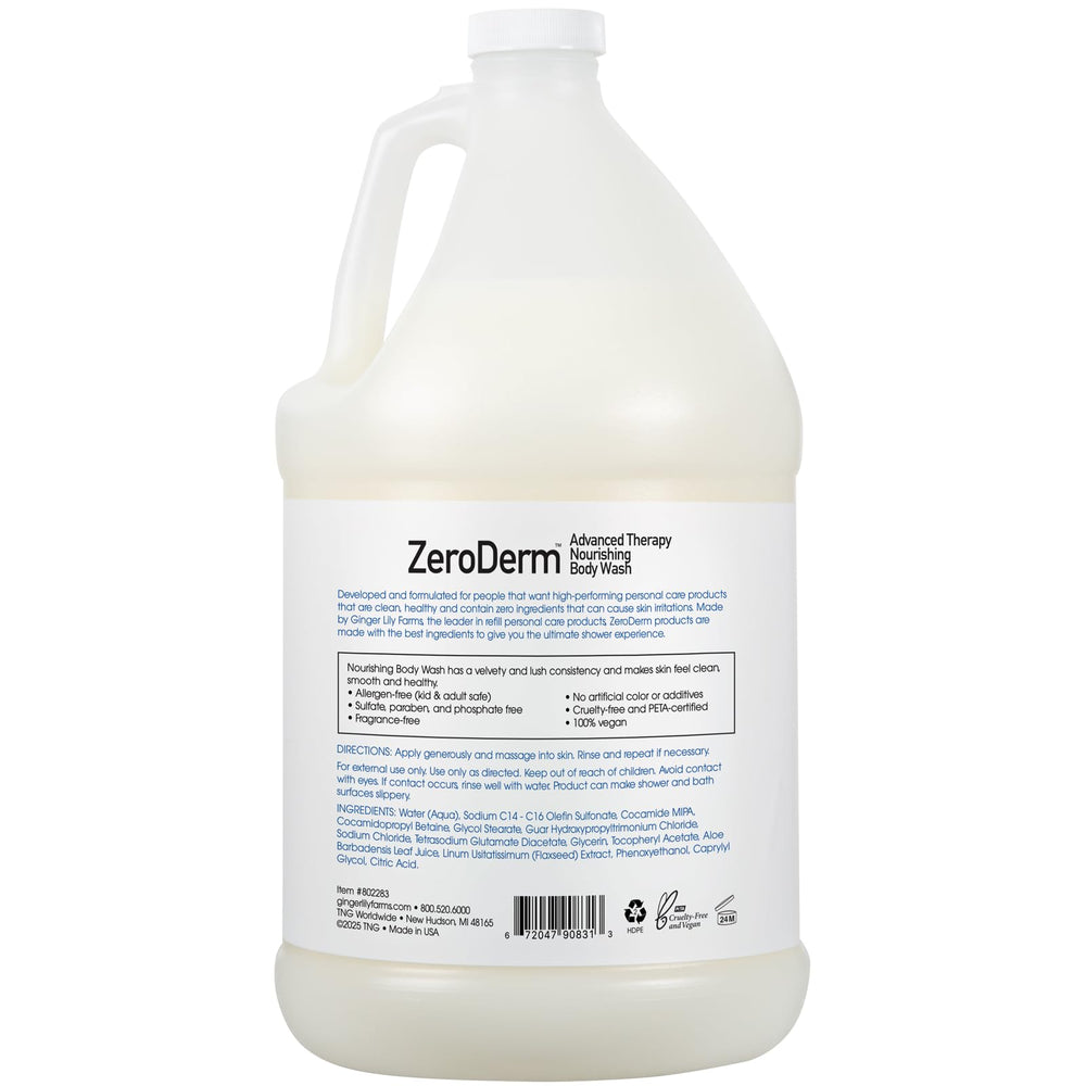 Ginger Lily Farms ZeroDerm poured into a pump dispenser for economical refills