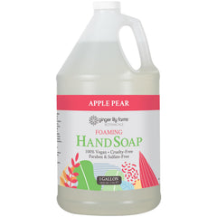 Ginger Lily Farms apple pear gallon front label shows product identity and eco benefits
