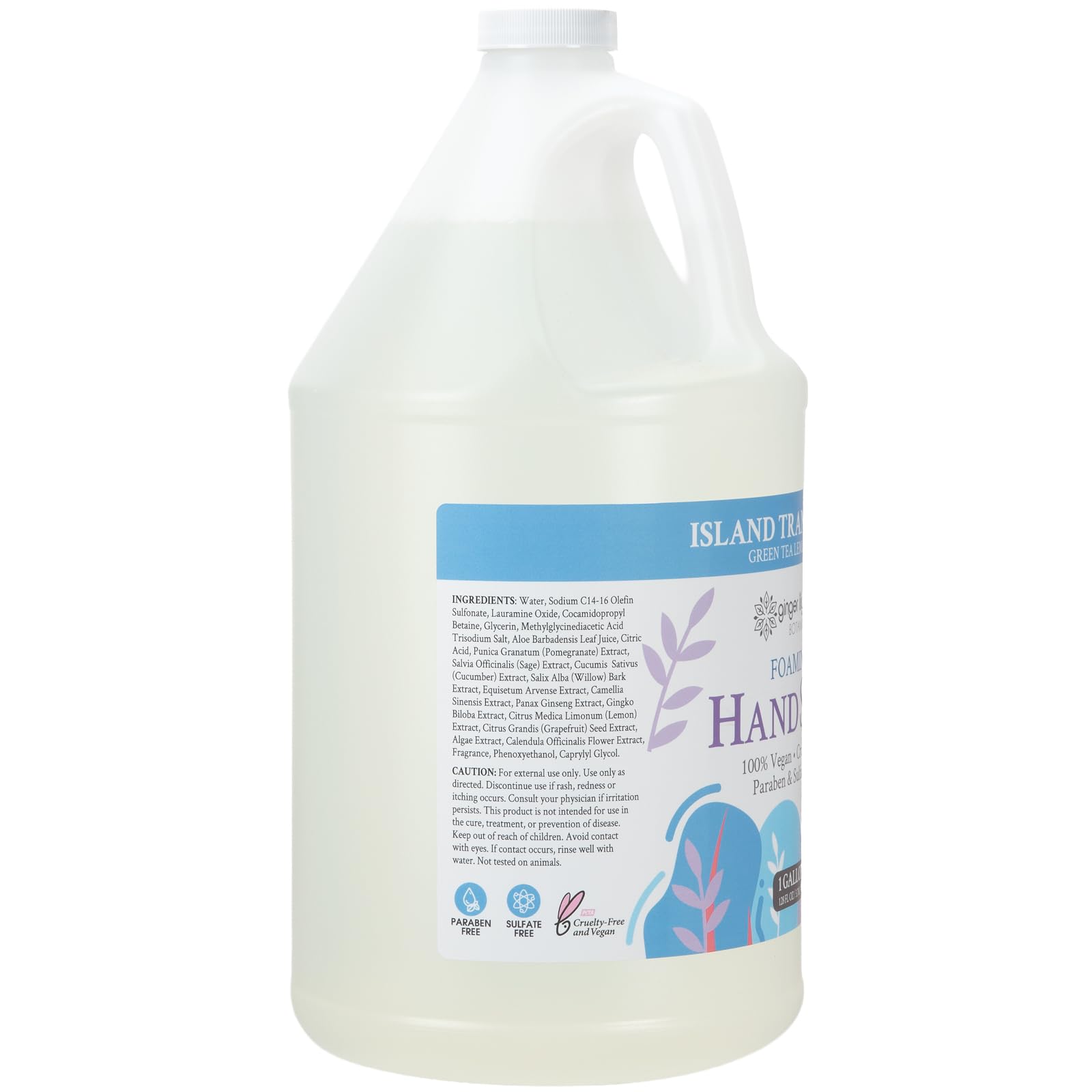 Ginger Lily Farms bottle beside common objects showing 128oz scale for refill planning