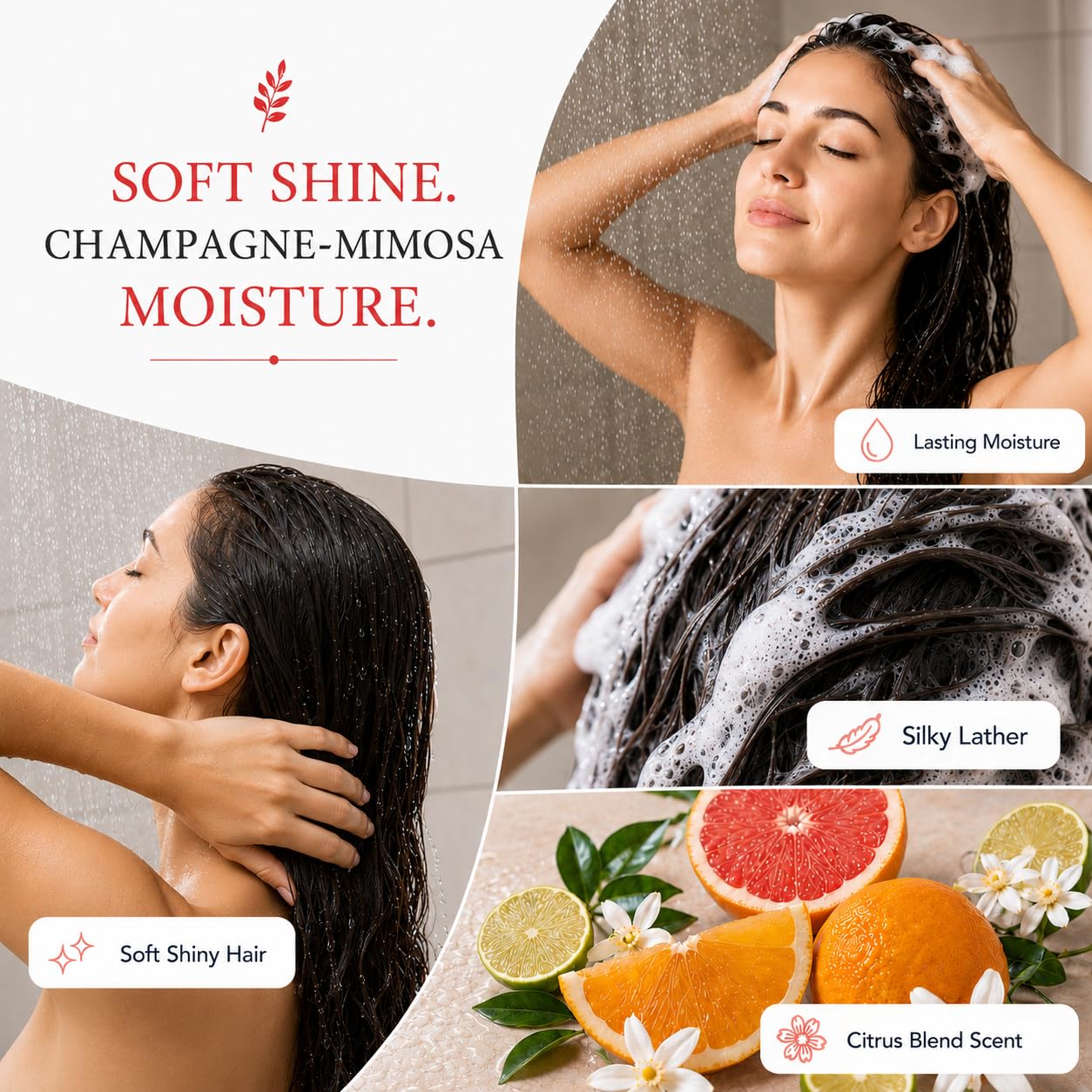Ginger Lily Farms shampoo applied to hair strand, smoothing and adding shine