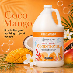 Ginger Lily Farms pump dispensing conditioner showing easy refill benefit