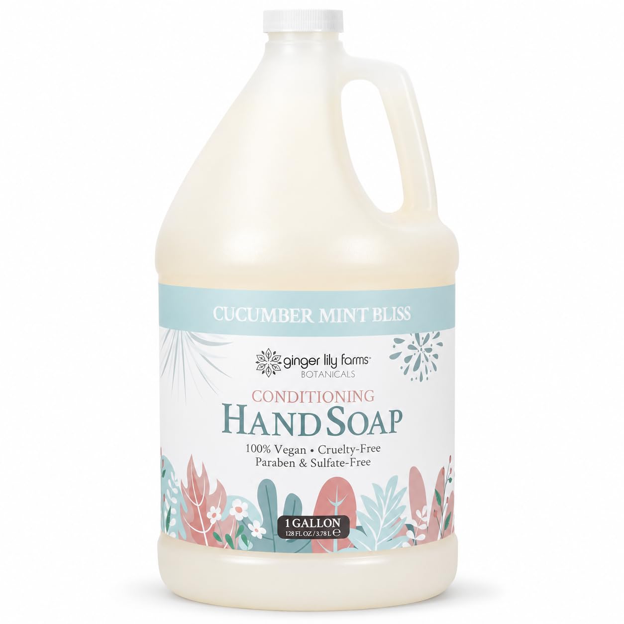 Ginger Lily Farms gallon front view showing full label and scent benefit