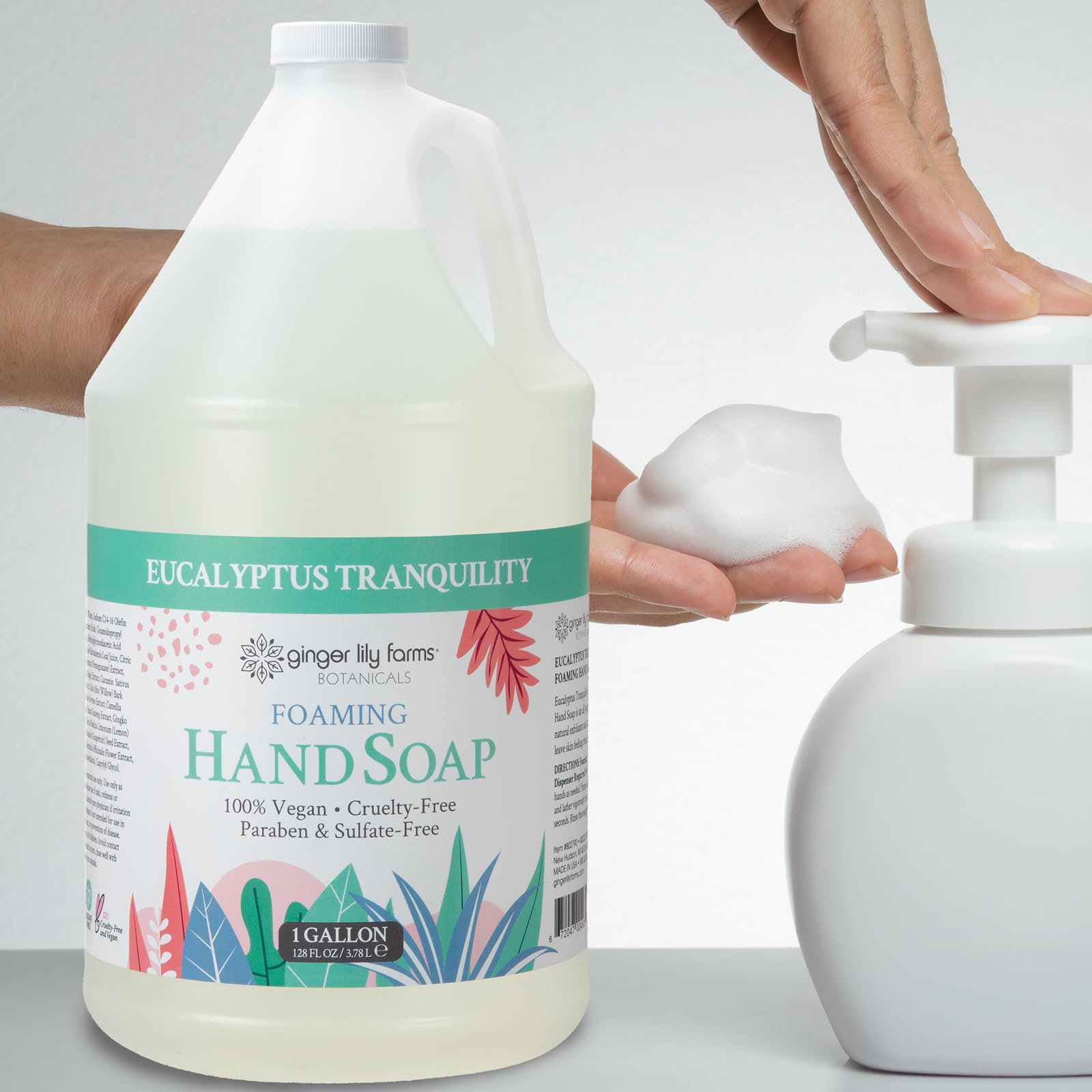 Ginger Lily Farms eucalyptus in a commercial bathroom setting promoting low-waste refills