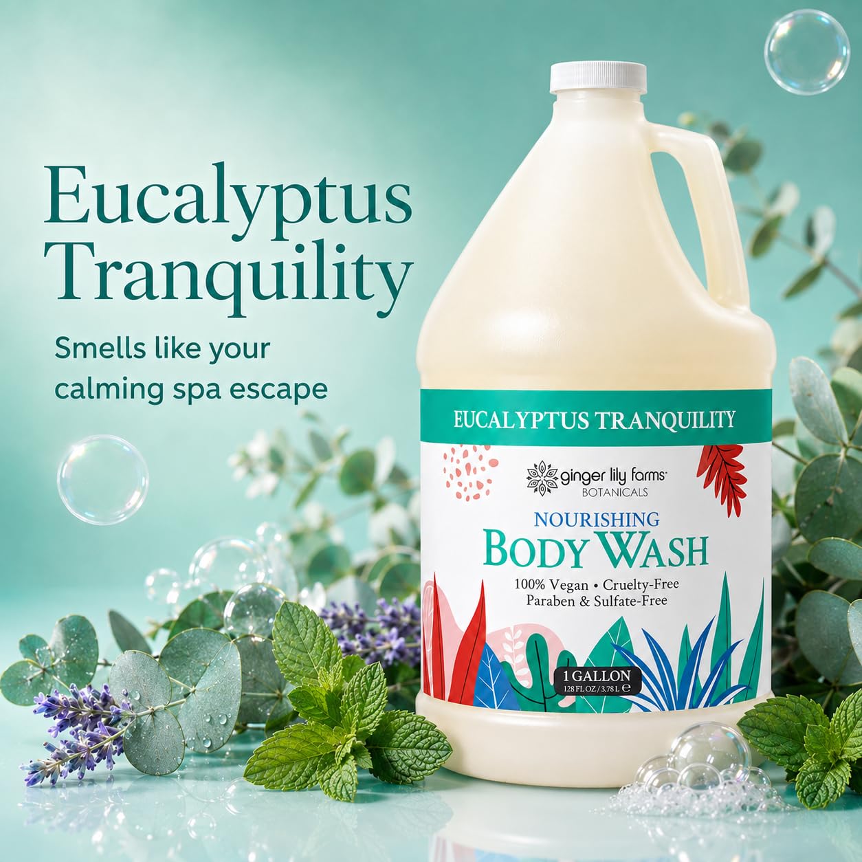 Ginger Lily Farms pump dispensing creamy lather for easy cleansing
