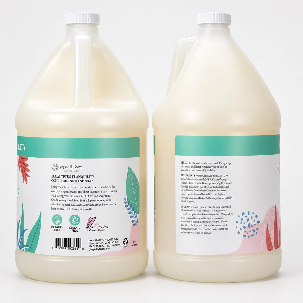 Ginger Lily Farms pump dispenser in use demonstrating easy refill efficiency