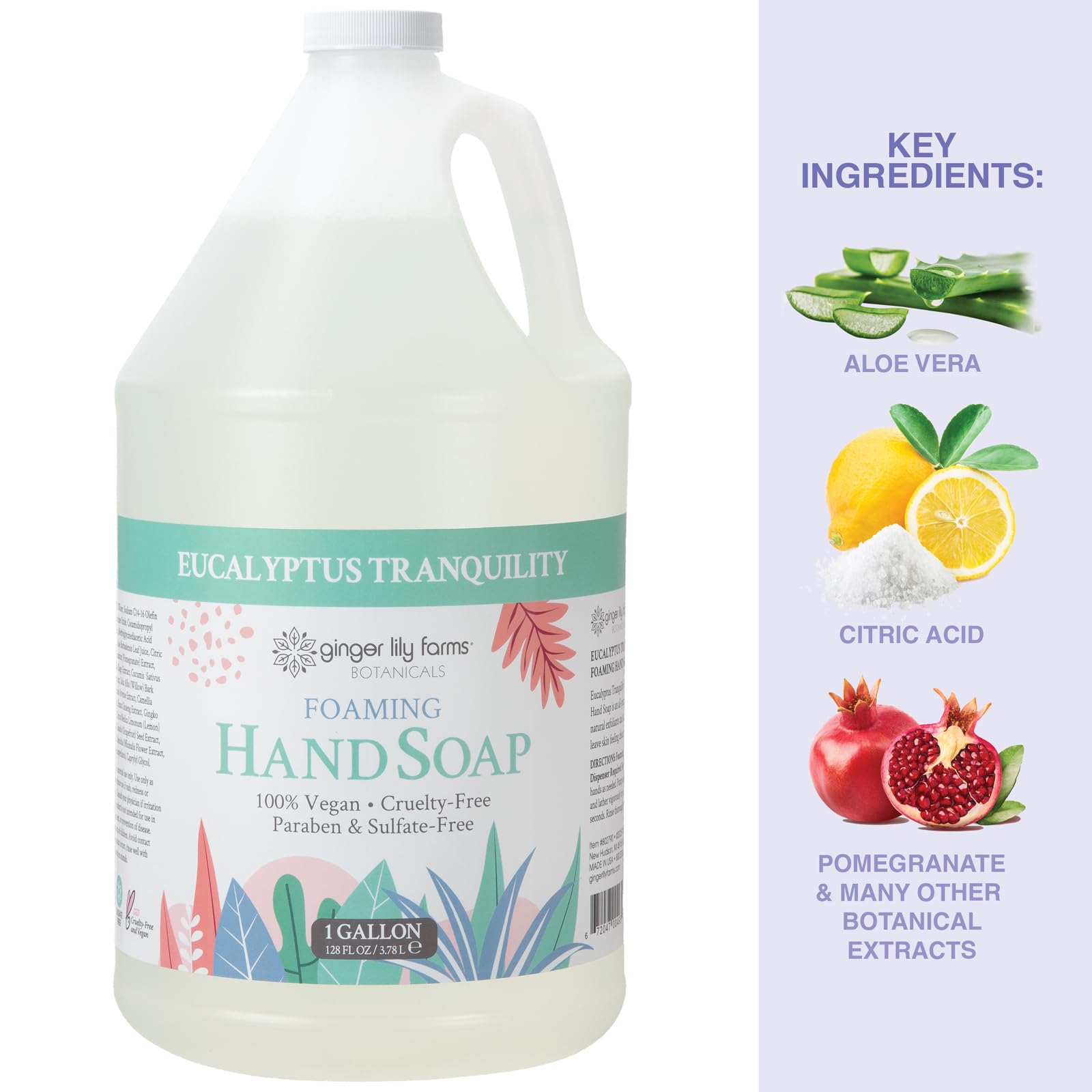 Ginger Lily Farms gallon beside standard dispenser to show scale and economical refill