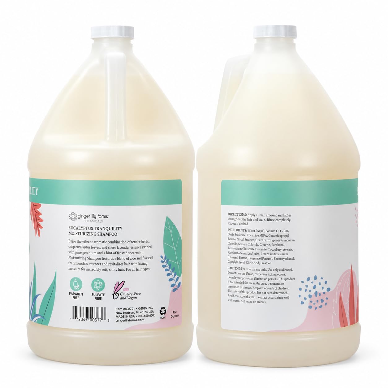 Ginger Lily Farms label close-up highlighting eucalyptus scent and clean formula