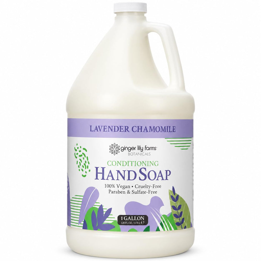Ginger Lily Farms front label showing lavender chamomile scent and benefits