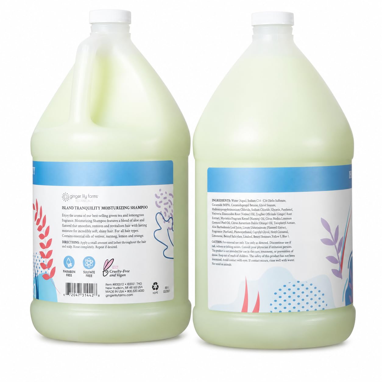 Ginger Lily Farms label close-up highlighting natural ingredients and benefits for hair